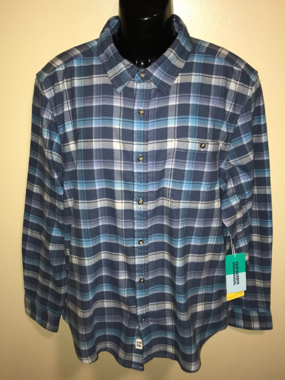 Men's Fair Harbor Seaside Lightweight Flannel Long Sleeve Button Shirt-Size XL